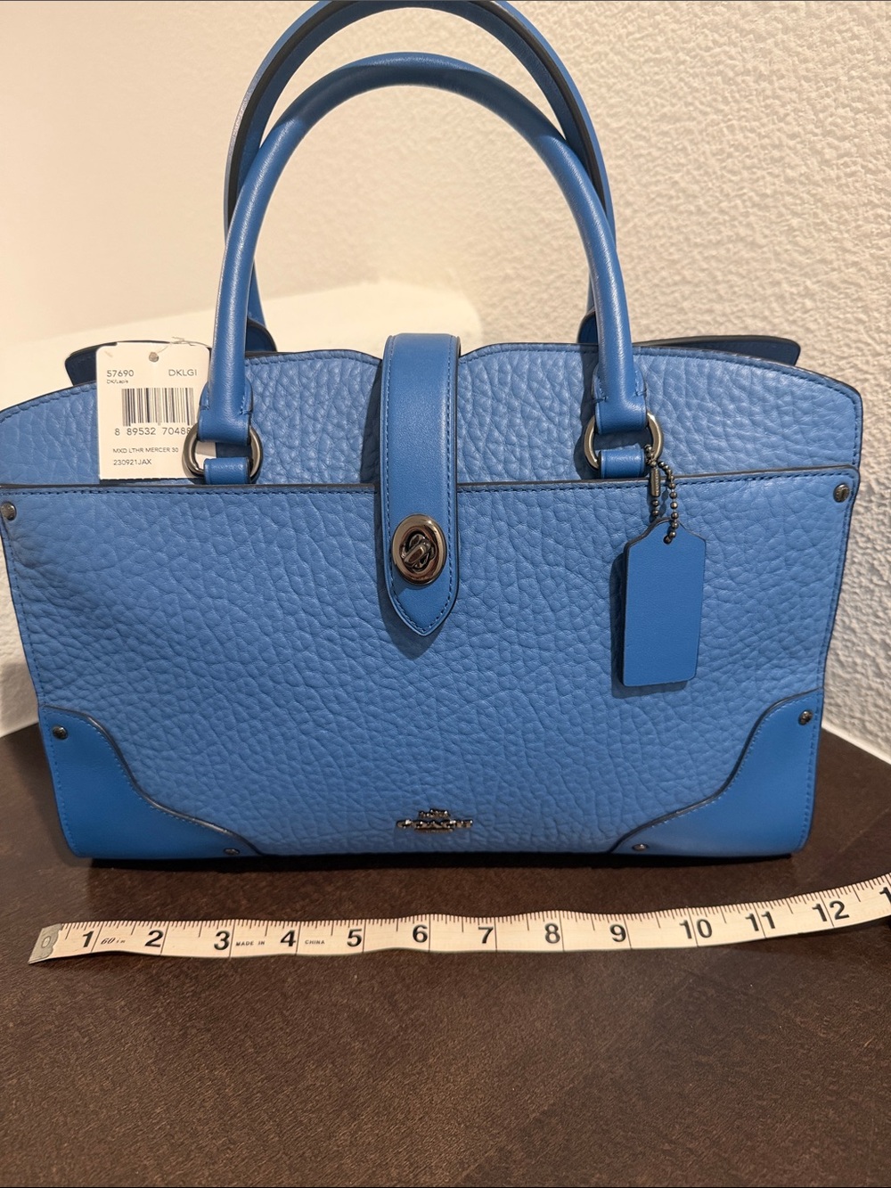 NWT Coach Bright Blue Mercer 30 Satchel with Gunmetal Hardware.